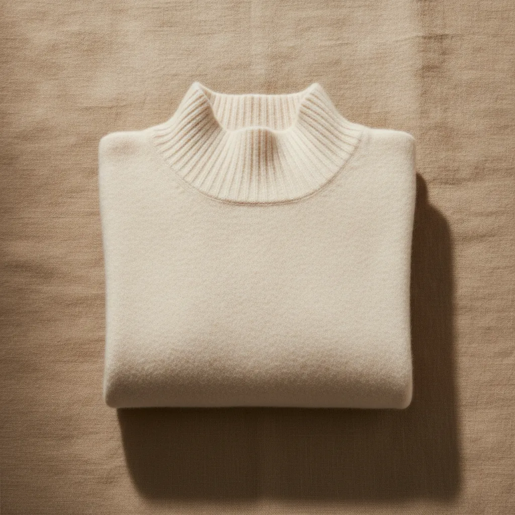 Close detail of a cashmere knit folded neatly